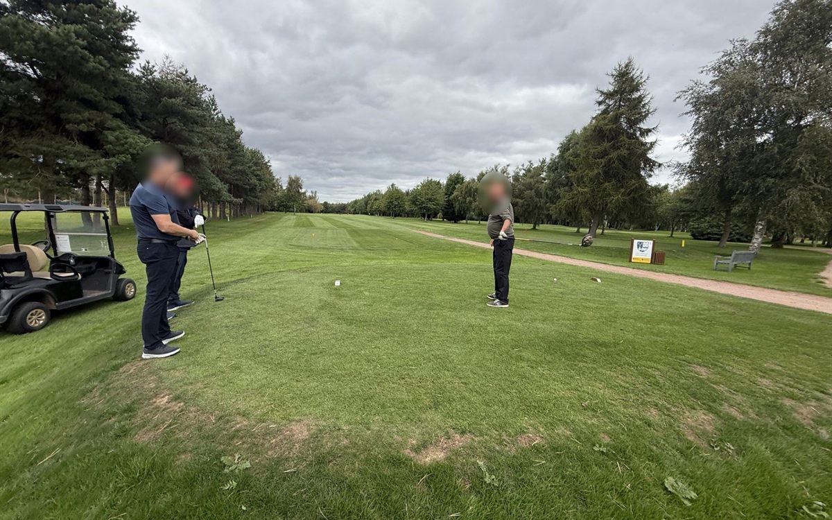 Three players on a tee at The Mount